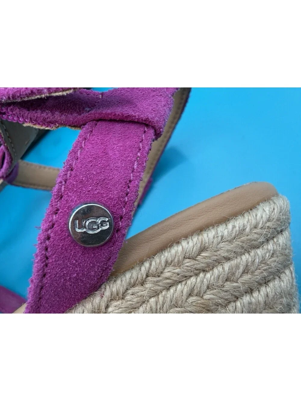 UGG Cressida Vibrant Purple Suede Strappy Sandals Jute Wrapped Wedge Heel Size 7